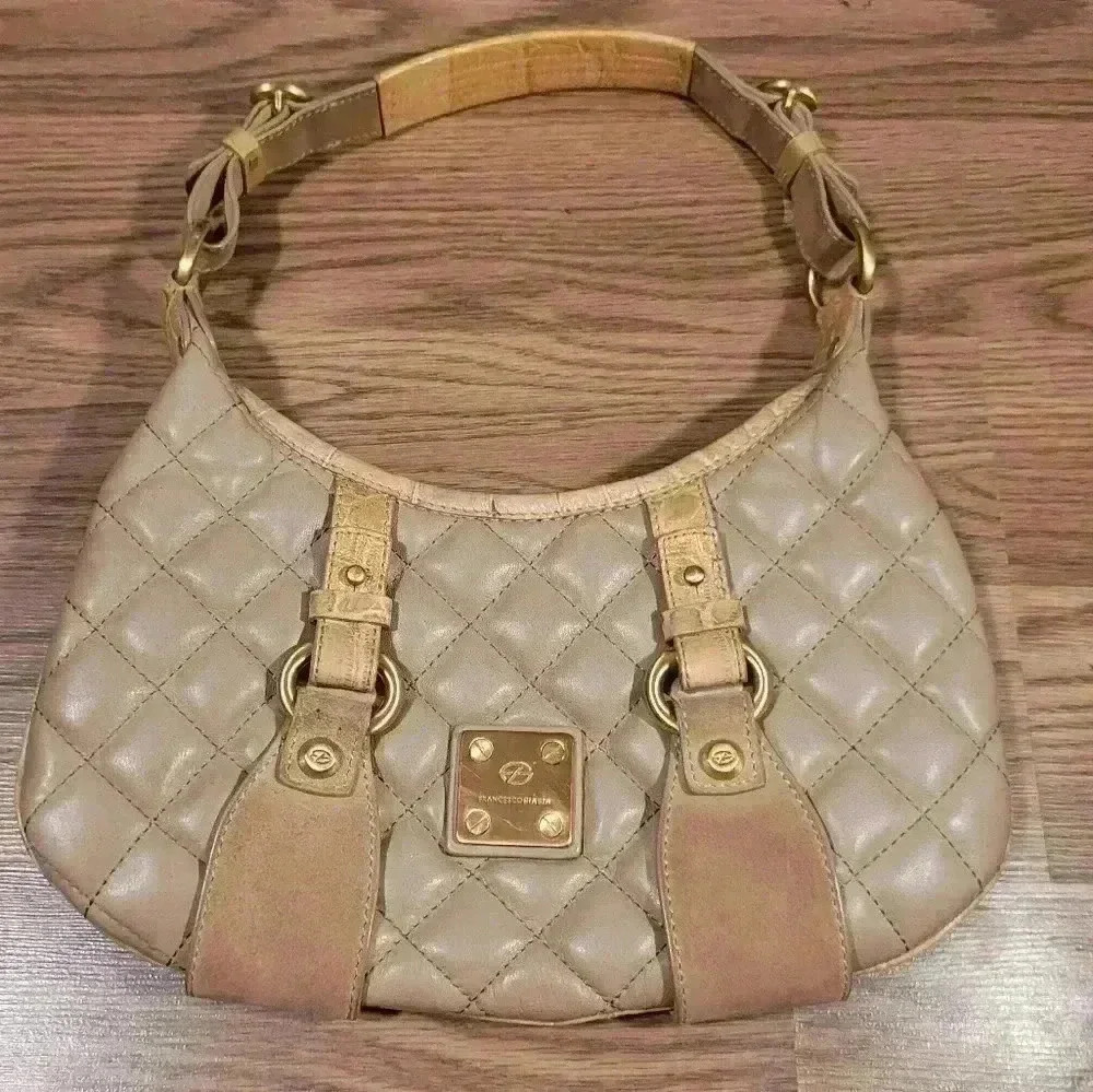 Tan Francesco Biasia Quilted Hobo Handbag